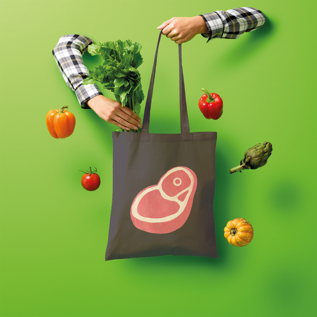 Beef Shopper Tote Bag made of 100% cotton, featuring a spacious design and comfortable shoulder straps, perfect for eco-friendly shopping.