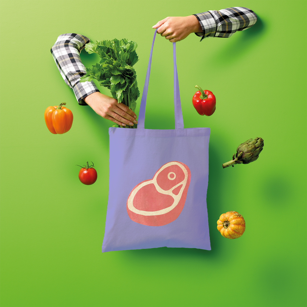 Beef Shopper Tote Bag made of 100% cotton, featuring a spacious design and comfortable shoulder straps, perfect for eco-friendly shopping.