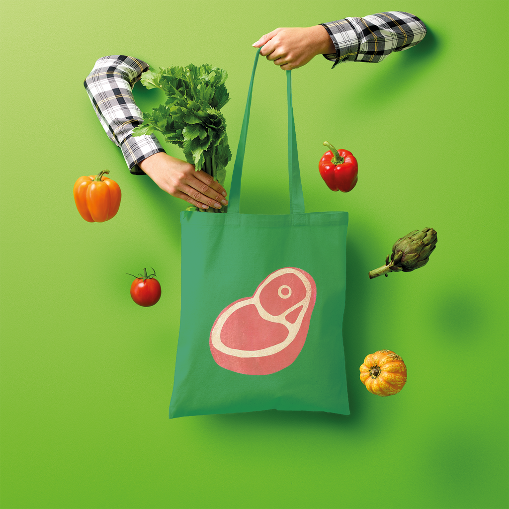 Beef Shopper Tote Bag made of 100% cotton, featuring a spacious design and comfortable shoulder straps, perfect for eco-friendly shopping.