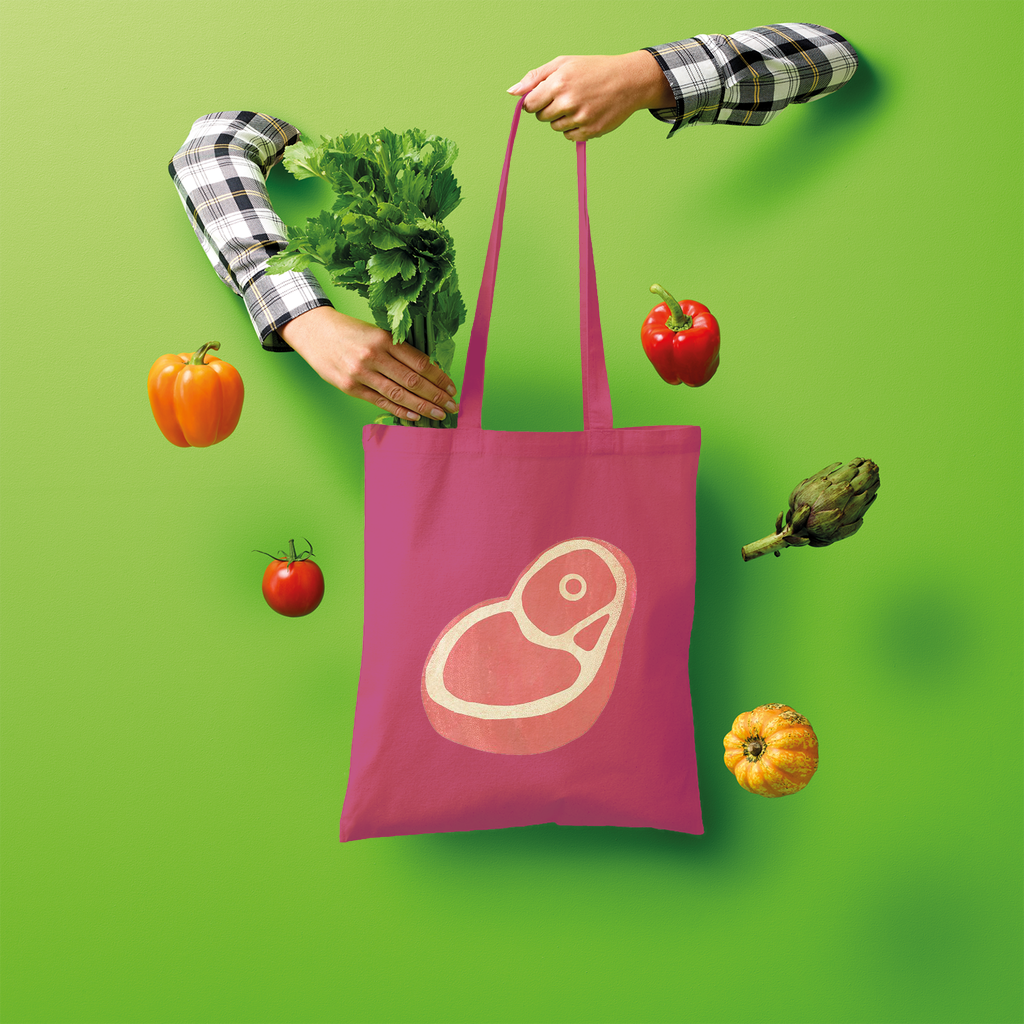 Beef Shopper Tote Bag made of 100% cotton, featuring a spacious design and comfortable shoulder straps, perfect for eco-friendly shopping.