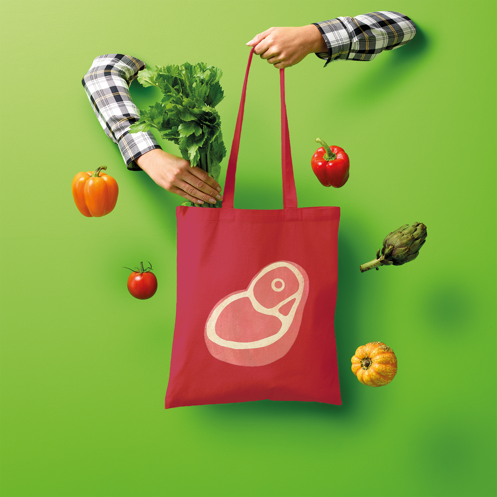 Beef Shopper Tote Bag made of 100% cotton, featuring a spacious design and comfortable shoulder straps, perfect for eco-friendly shopping.