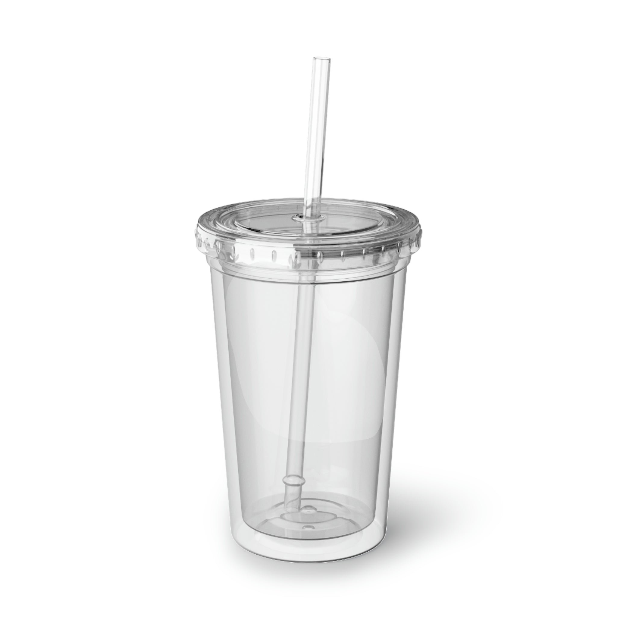 Beef Suave Acrylic Cup with double-wall insulation, featuring vibrant customizable artwork and a plastic lid with a straw.