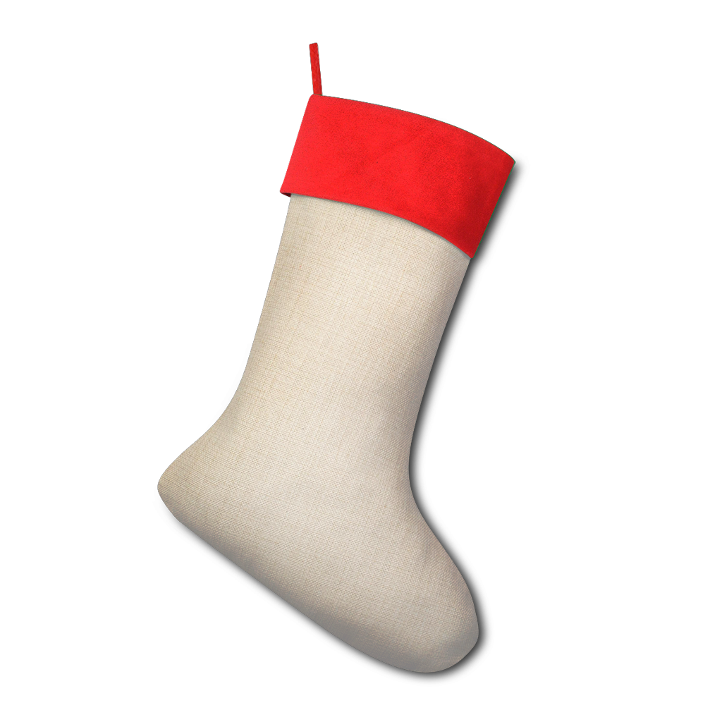 Beef Sublimation Christmas Stocking in green and red with a soft top, featuring a vibrant print and felt backing.