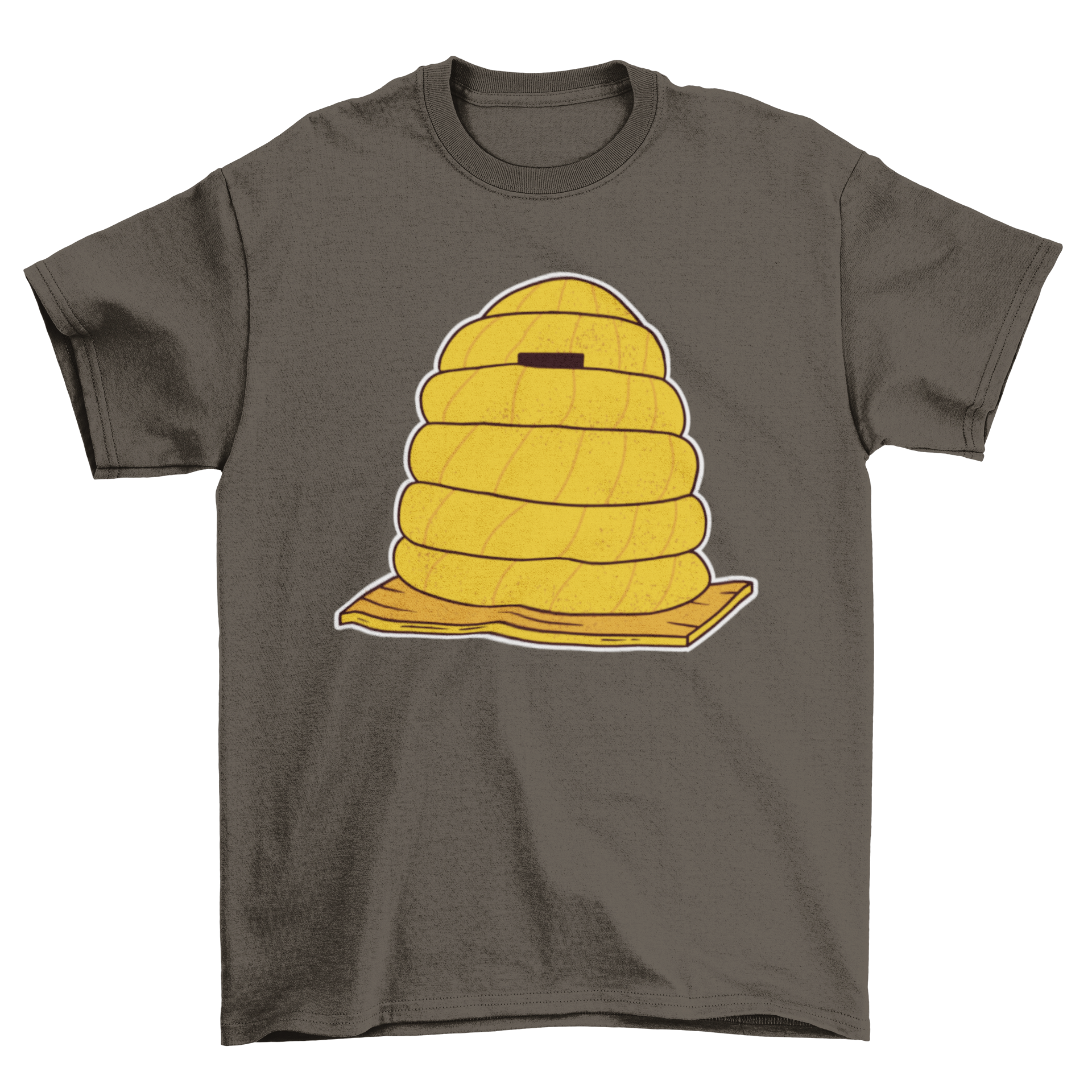 Beehive yellow t-shirt featuring a vibrant beehive illustration on a soft fabric.