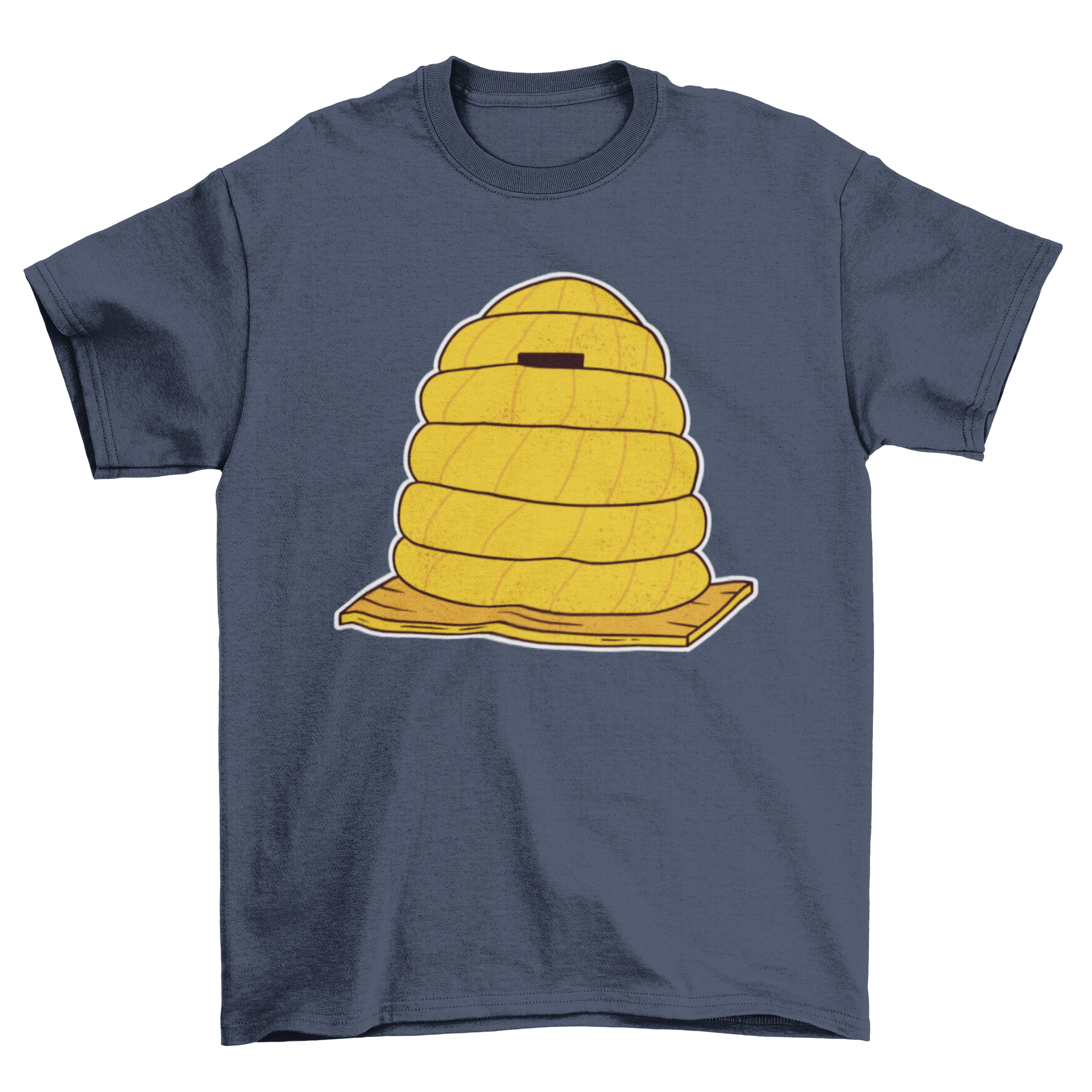 Beehive yellow t-shirt featuring a vibrant beehive illustration on a soft fabric.