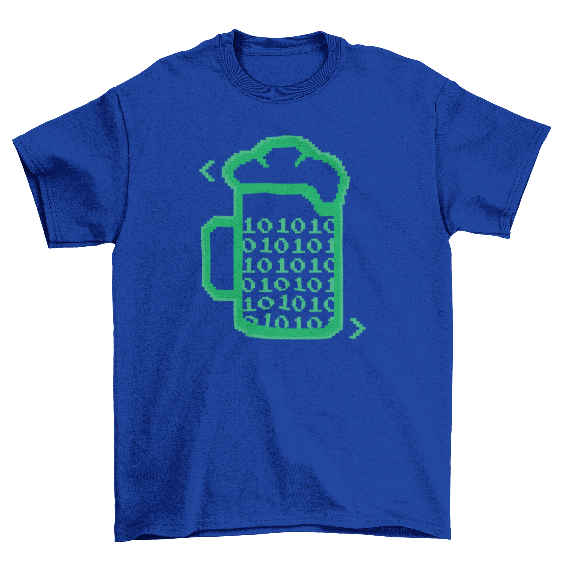 Beer Code T-Shirt featuring a beer glass filled with binary code design, perfect for tech and beer enthusiasts.