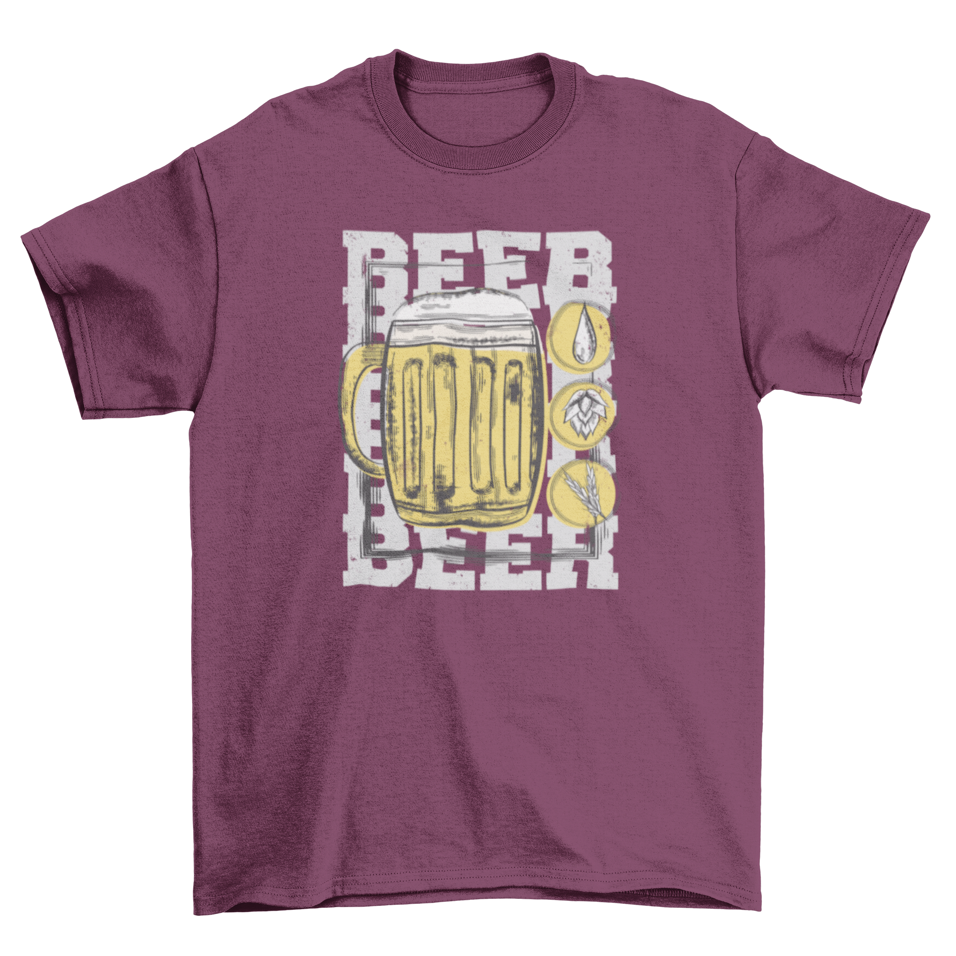 A stylish Beer Glass T-shirt featuring a frosty beer glass graphic and the word 'BEER' printed three times.