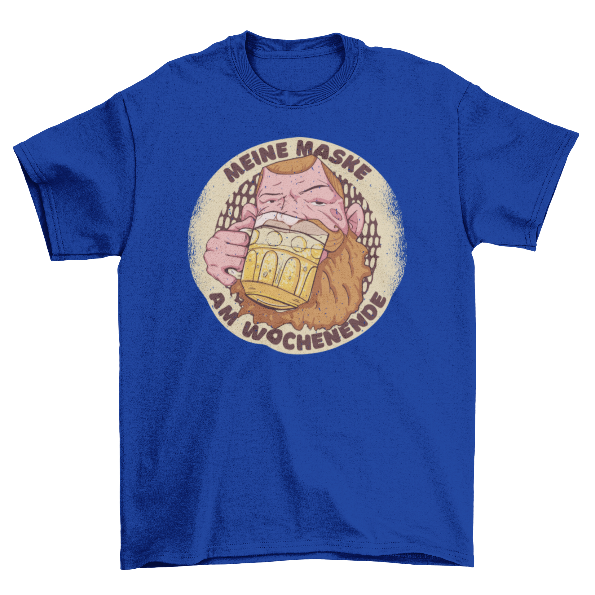 Beer Mask T-Shirt featuring a man drinking beer with a humorous German quote.