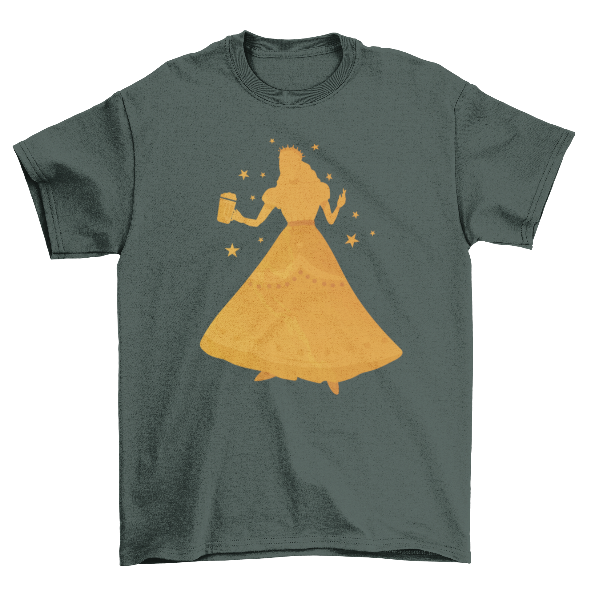 A stylish t-shirt featuring a whimsical beer princess design, perfect for beer enthusiasts.