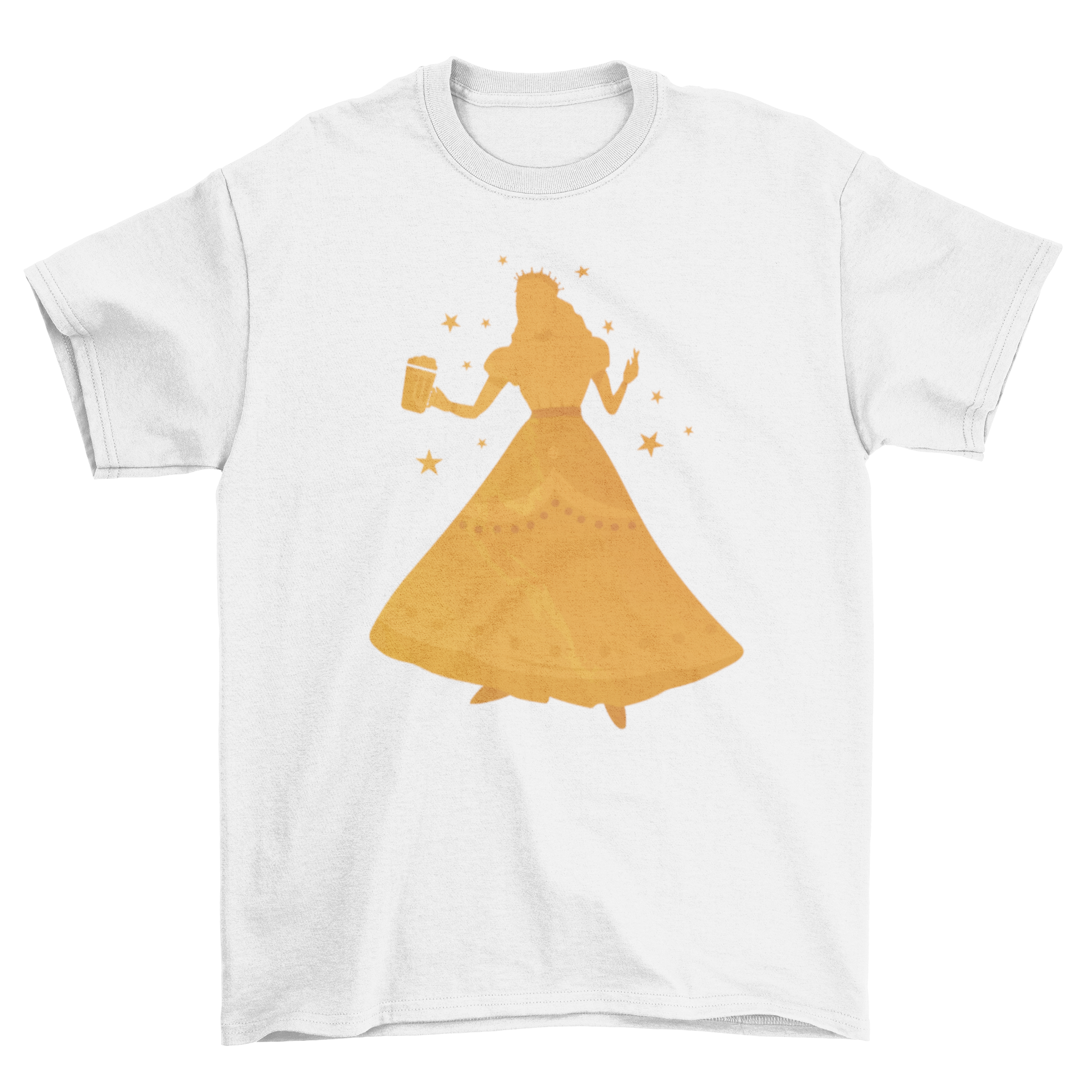 A stylish t-shirt featuring a whimsical beer princess design, perfect for beer enthusiasts.