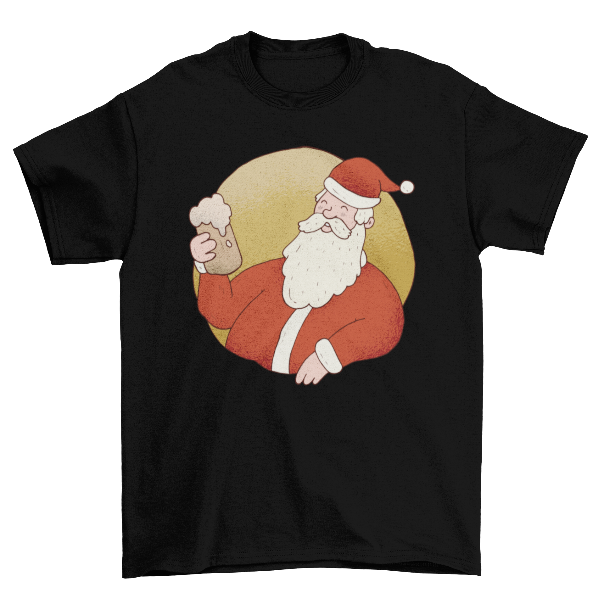 Beer Santa T-Shirt featuring a jolly Santa enjoying a cold beer, perfect for holiday celebrations.