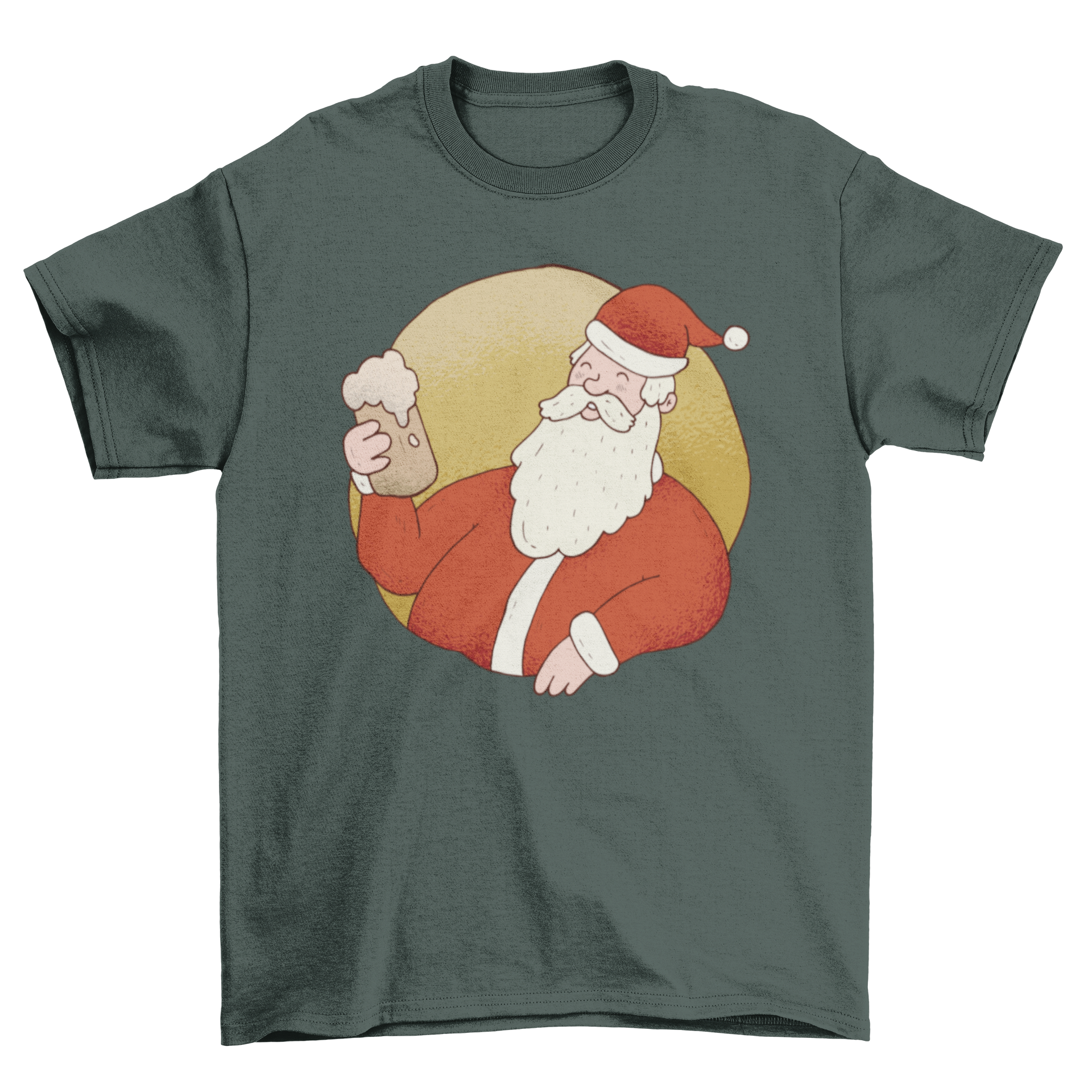 Beer Santa T-Shirt featuring a jolly Santa enjoying a cold beer, perfect for holiday celebrations.