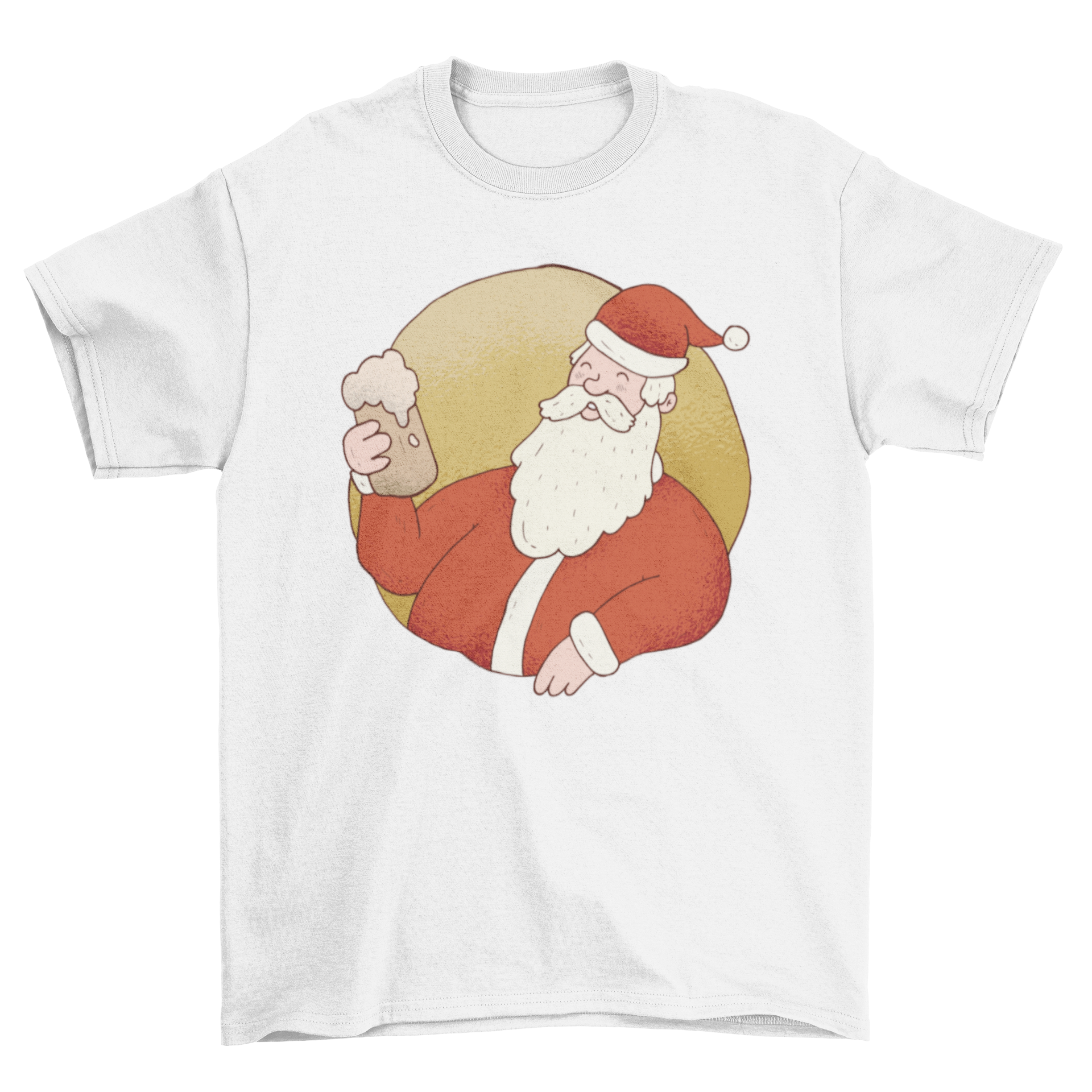 Beer Santa T-Shirt featuring a jolly Santa enjoying a cold beer, perfect for holiday celebrations.