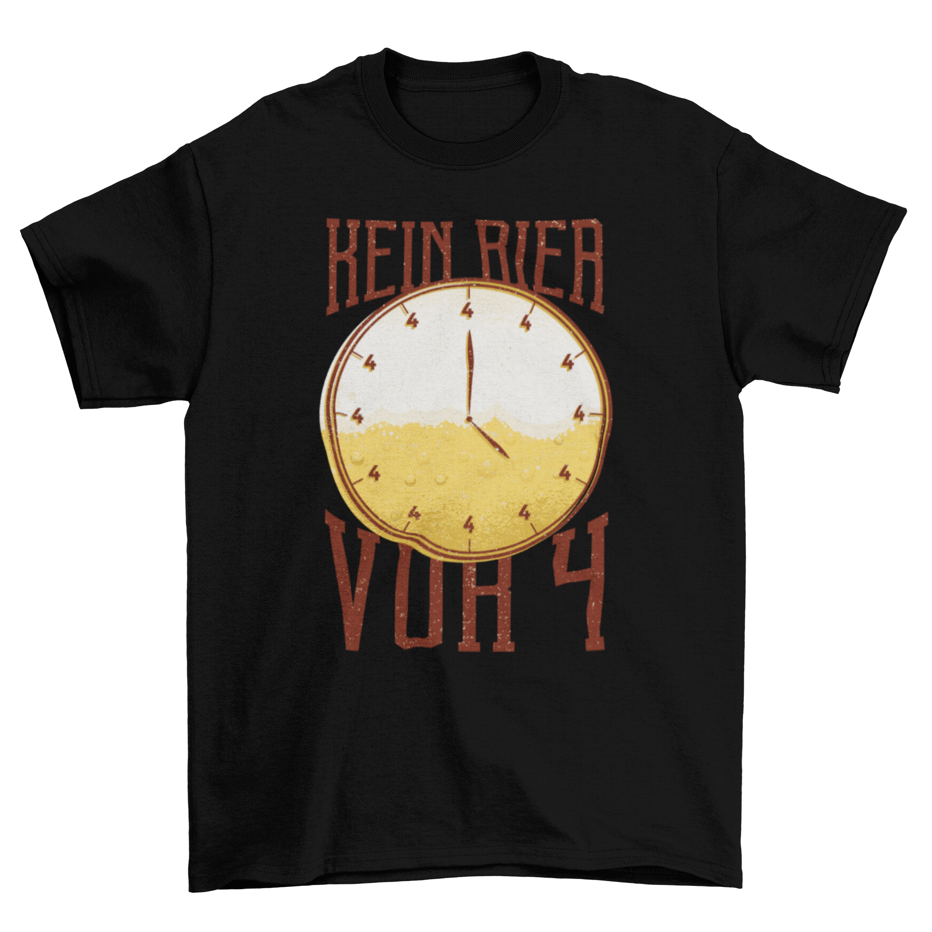 Beer Time T-shirt featuring a wall clock illustration filled with beer and German caption.