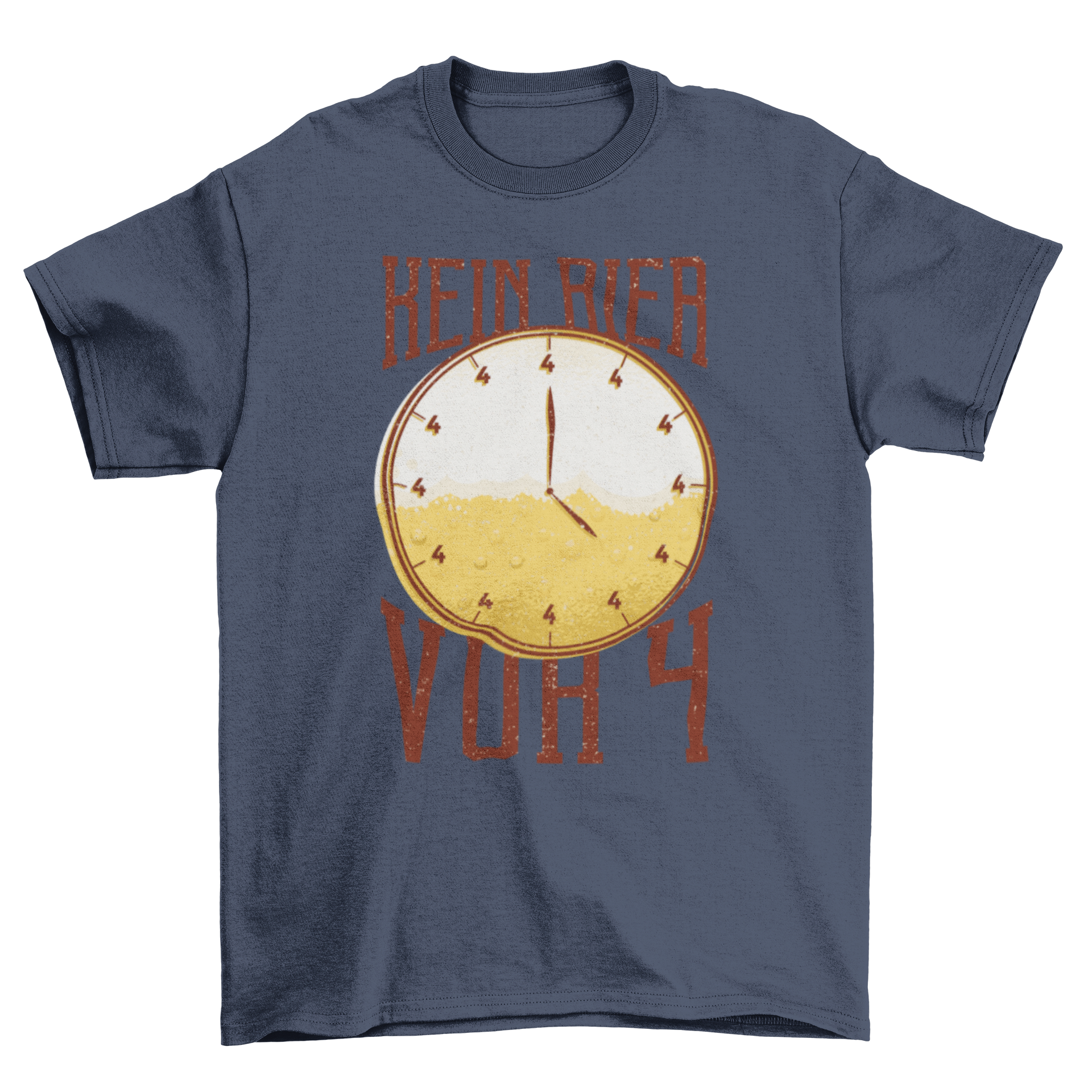 Beer Time T-shirt featuring a wall clock illustration filled with beer and German caption.