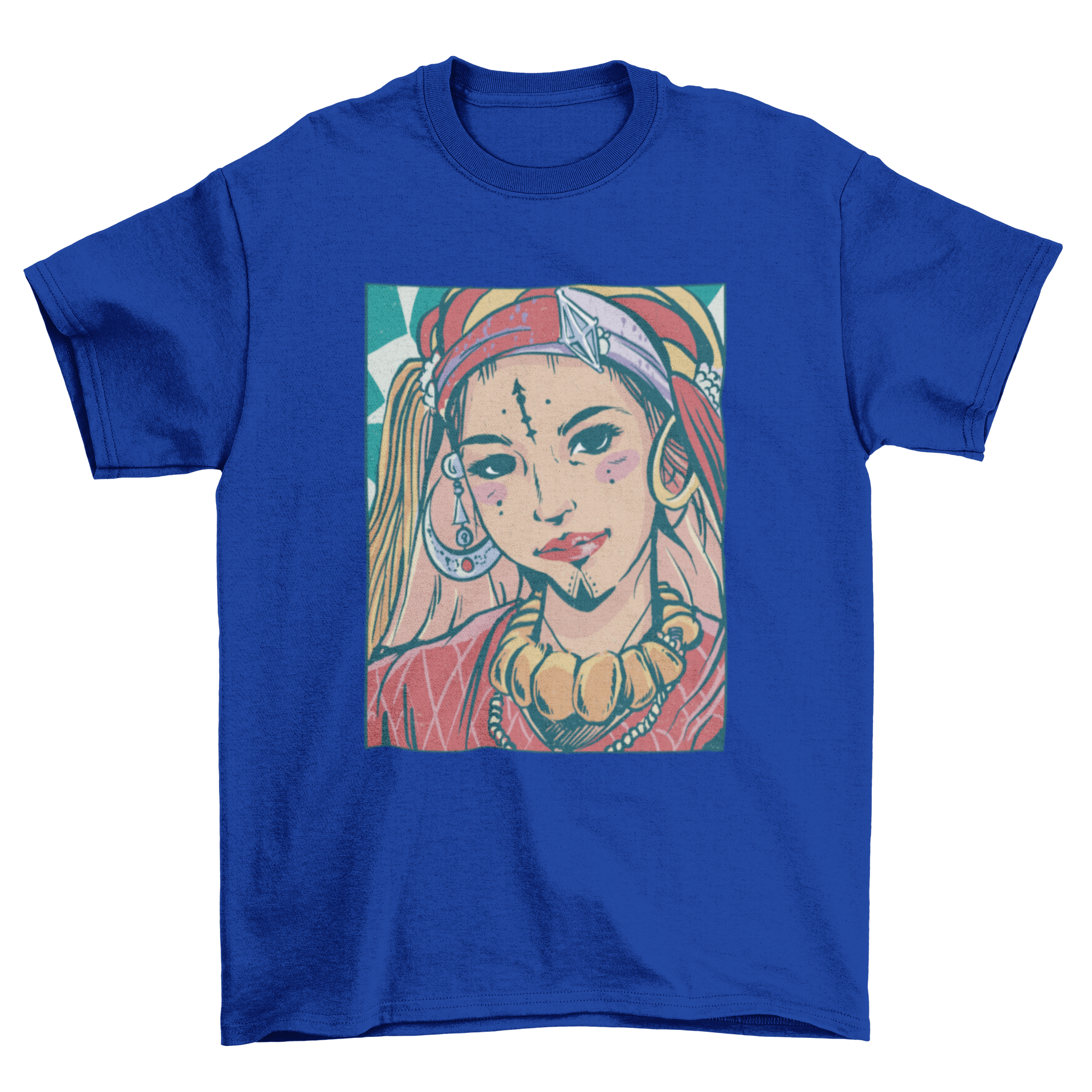 A stylish t-shirt featuring an artistic illustration of a Berber girl, showcasing cultural beauty and heritage.