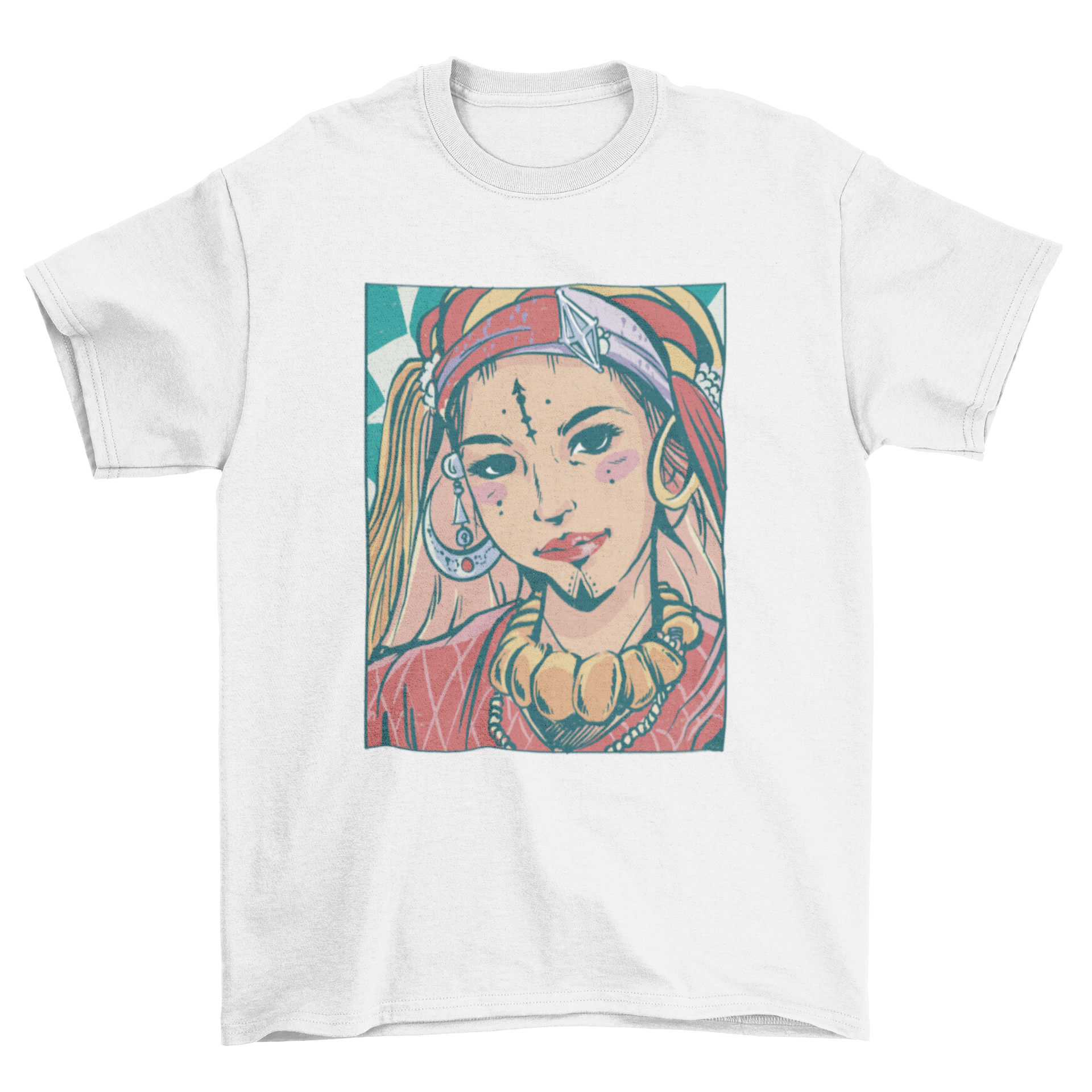 A stylish t-shirt featuring an artistic illustration of a Berber girl, showcasing cultural beauty and heritage.