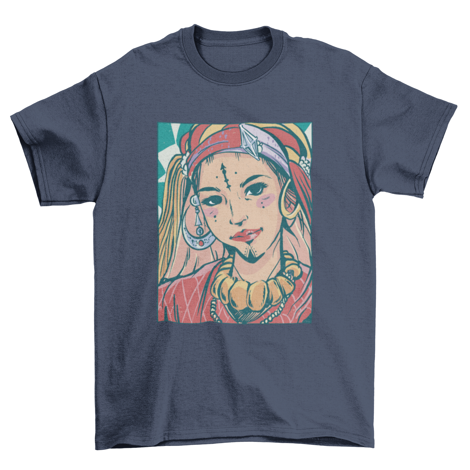 A stylish t-shirt featuring an artistic illustration of a Berber girl, showcasing cultural beauty and heritage.