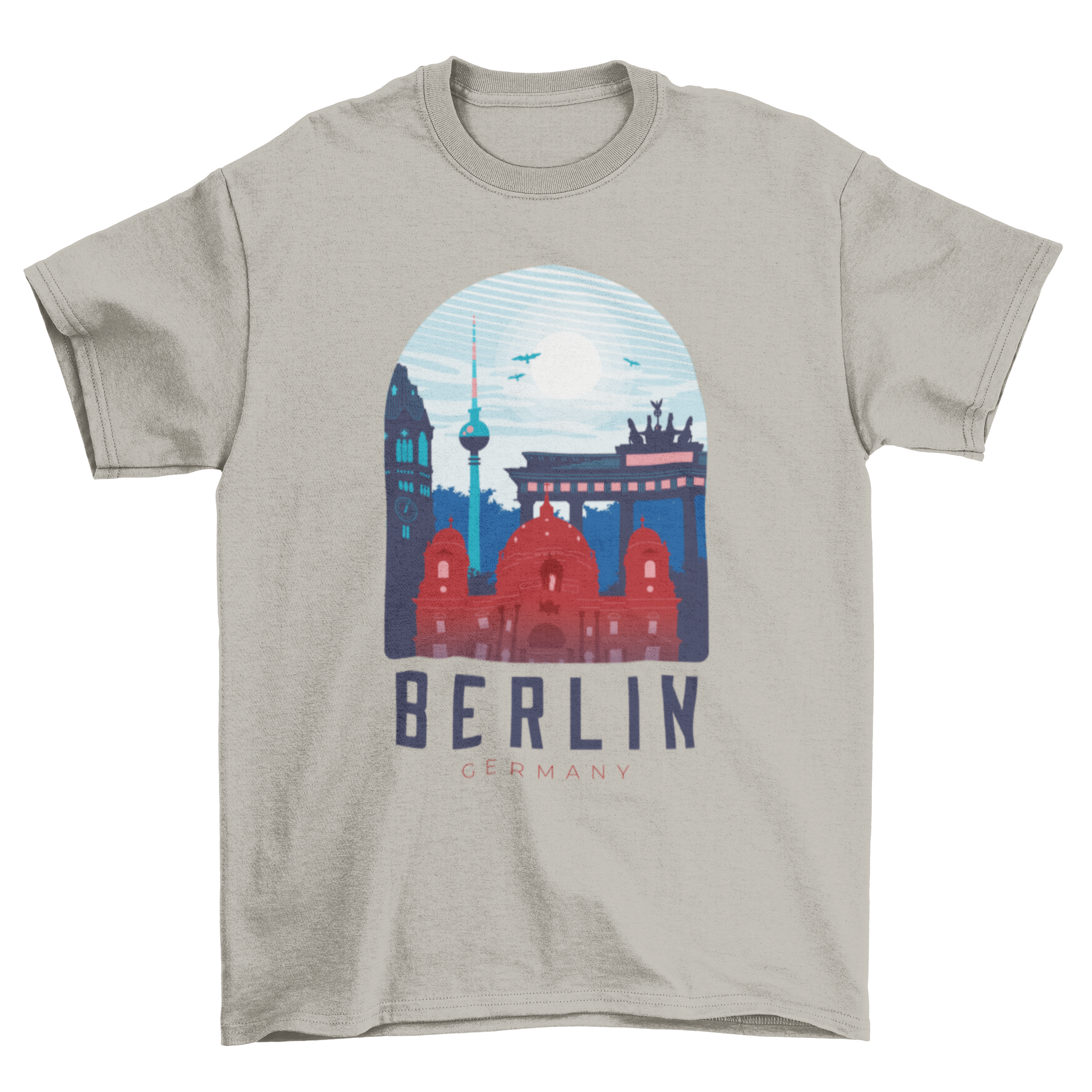 Berlin skyline t-shirt featuring iconic buildings and 'Berlin Germany' caption.