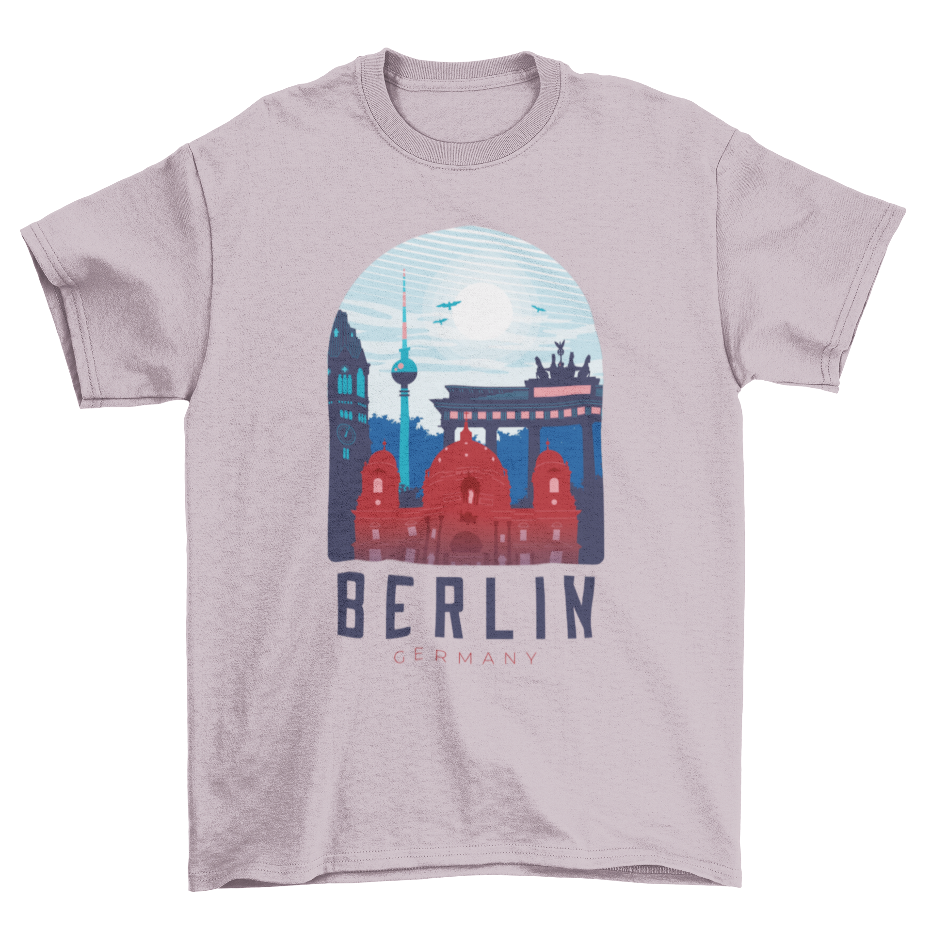 Berlin skyline t-shirt featuring iconic buildings and 'Berlin Germany' caption.