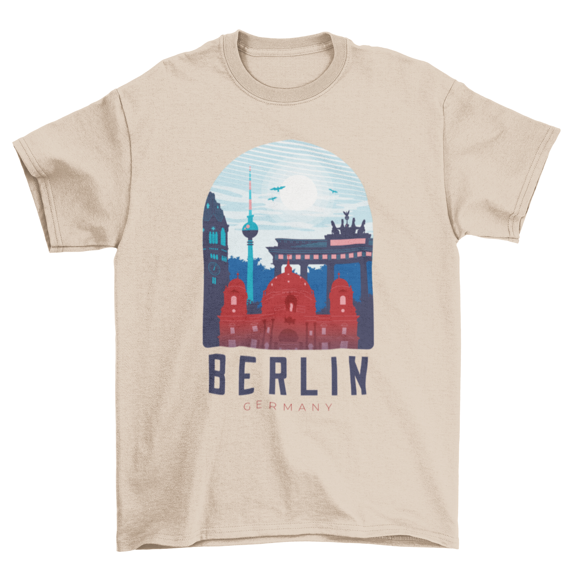 Berlin skyline t-shirt featuring iconic buildings and 'Berlin Germany' caption.