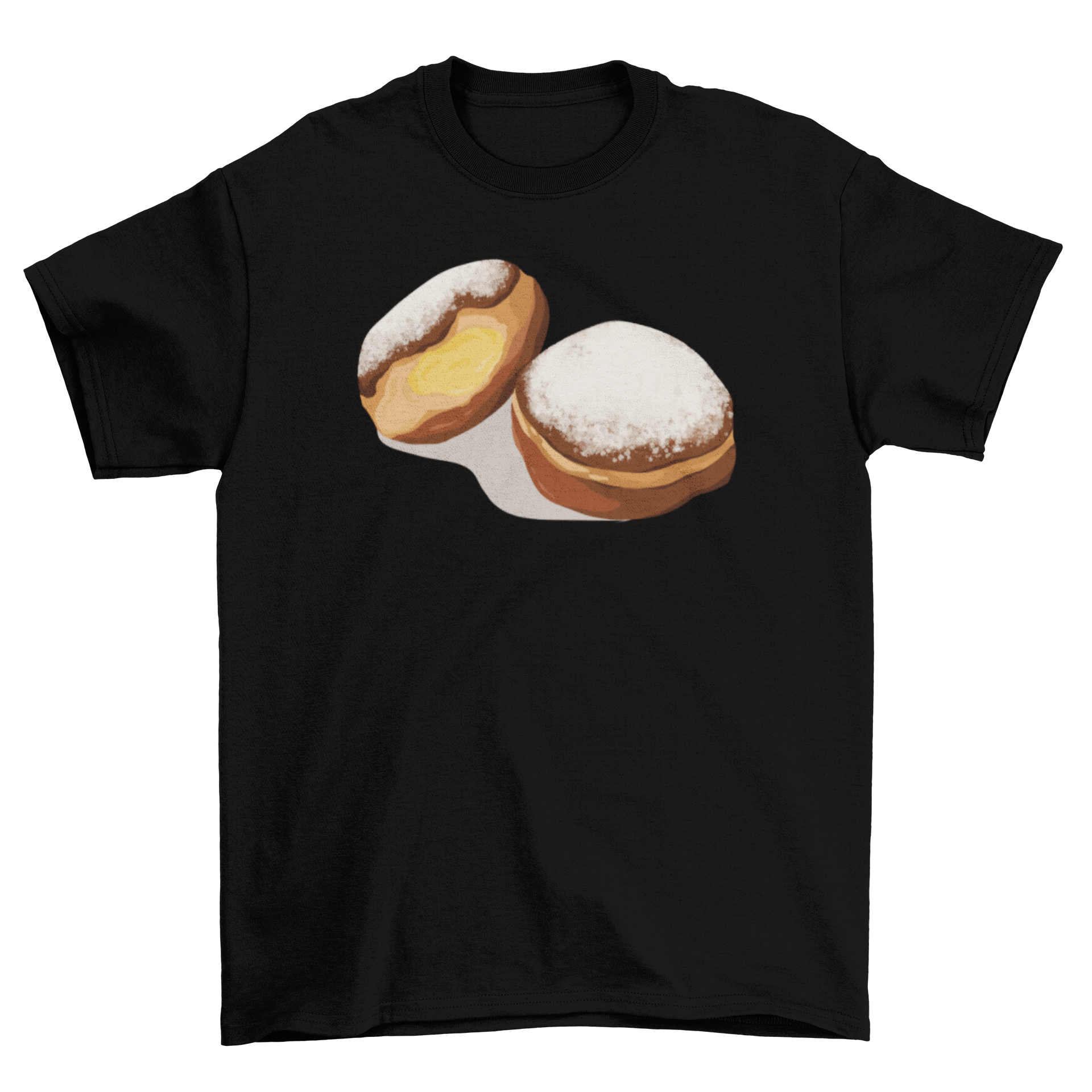 A stylish Berliner t-shirt featuring two illustrated Berliner Pfannkuchen, perfect for food lovers.