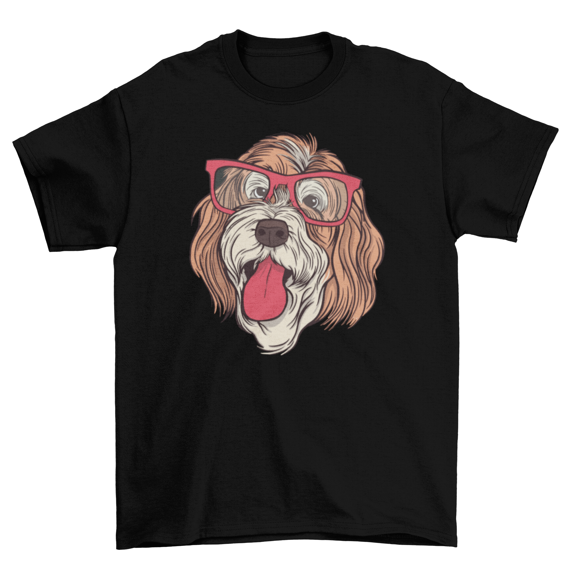 A stylish t-shirt featuring a Bernedoodle dog wearing glasses, perfect for dog lovers.