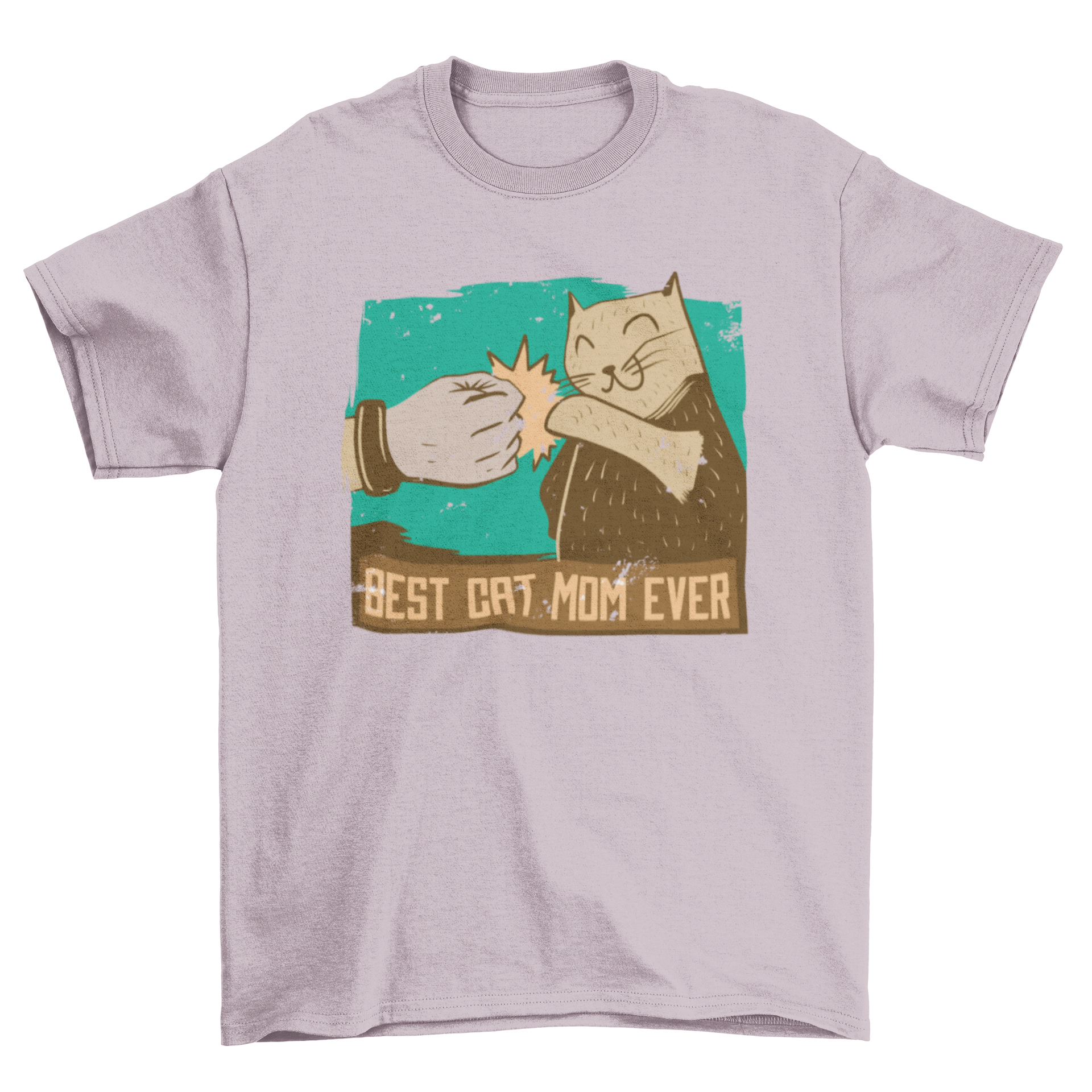 Best Cat Mom Ever T-shirt design featuring a cat fist bumping its owner with a playful quote.