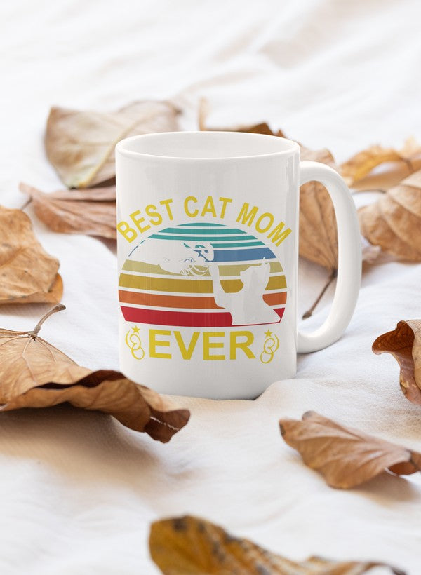 Best Cat Mom Mug featuring a glossy finish and sturdy handle, perfect for cat lovers.