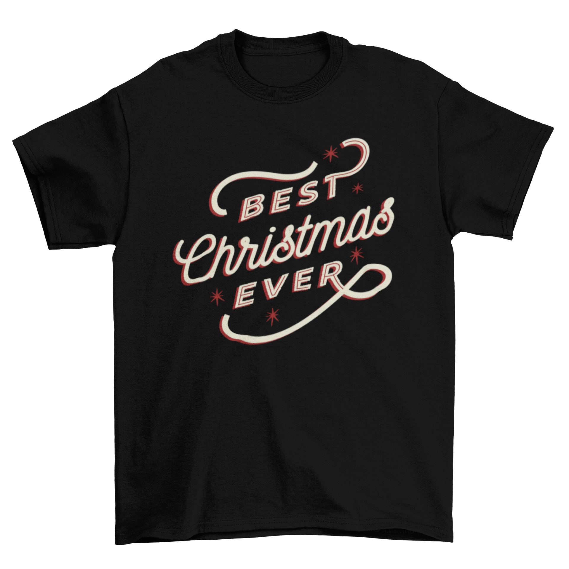 Best Christmas T-shirt featuring artistic lettering that says 'Best Christmas ever' in a festive design.