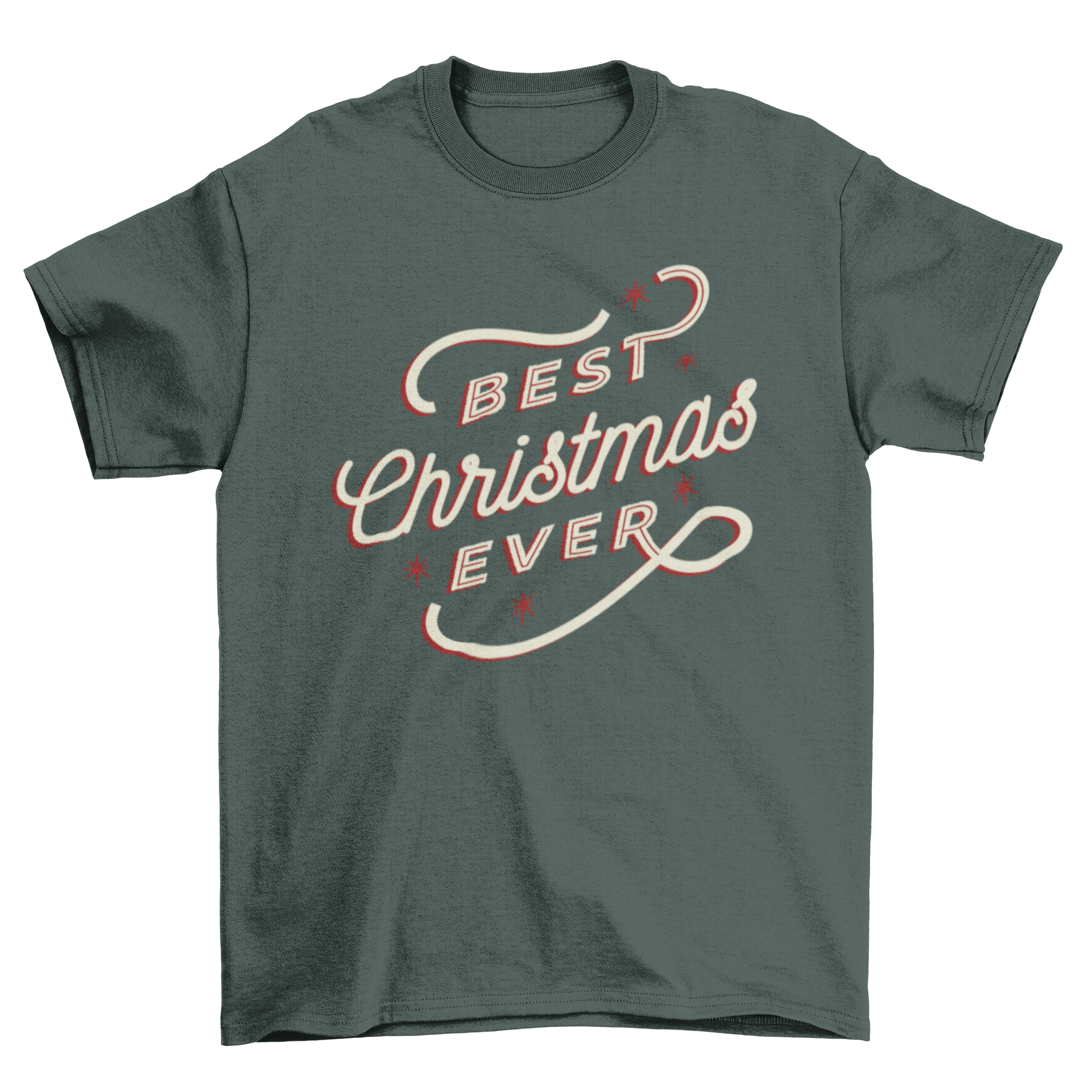 Best Christmas T-shirt featuring artistic lettering that says 'Best Christmas ever' in a festive design.