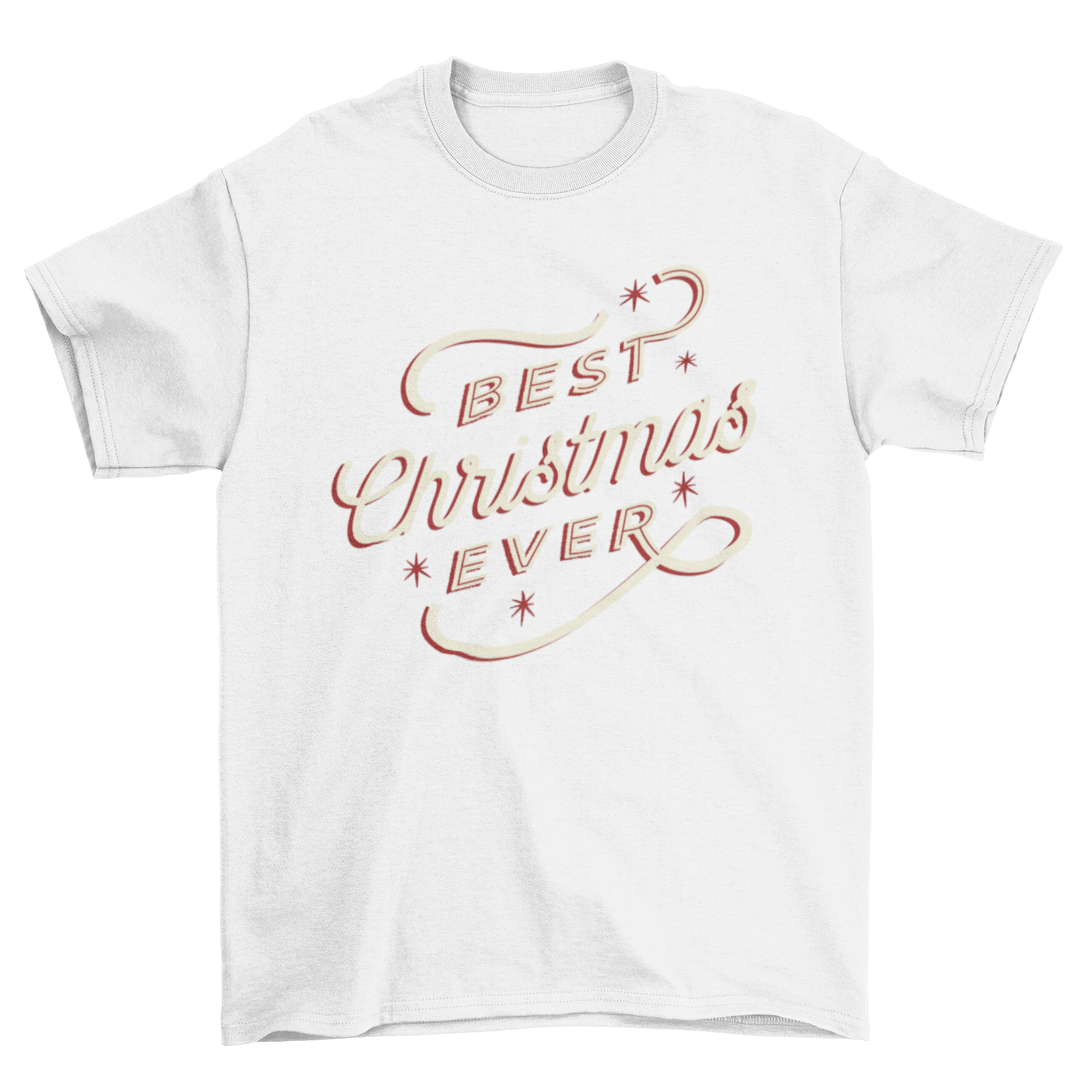 Best Christmas T-shirt featuring artistic lettering that says 'Best Christmas ever' in a festive design.