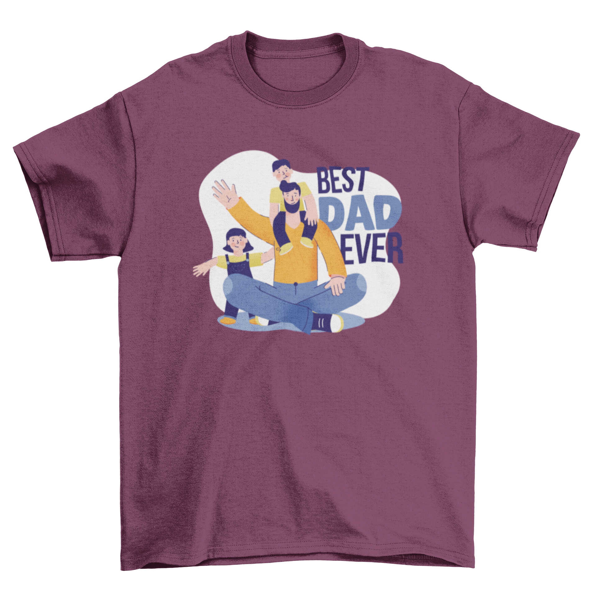 Best Dad Ever Cartoon T-shirt featuring a father with his kids and a heartfelt quote.