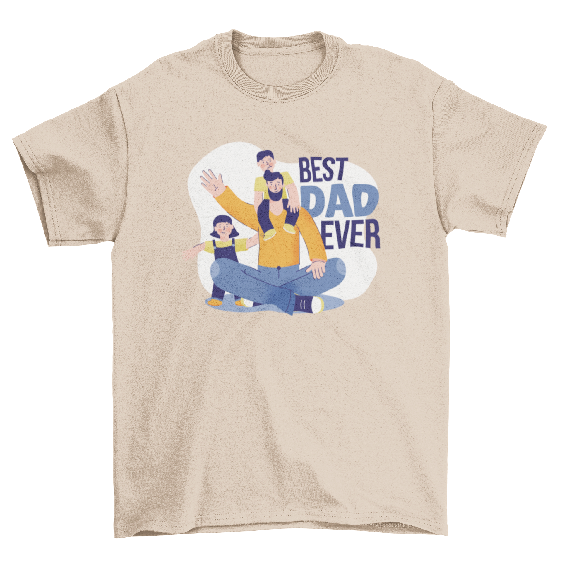 Best Dad Ever Cartoon T-shirt featuring a father with his kids and a heartfelt quote.