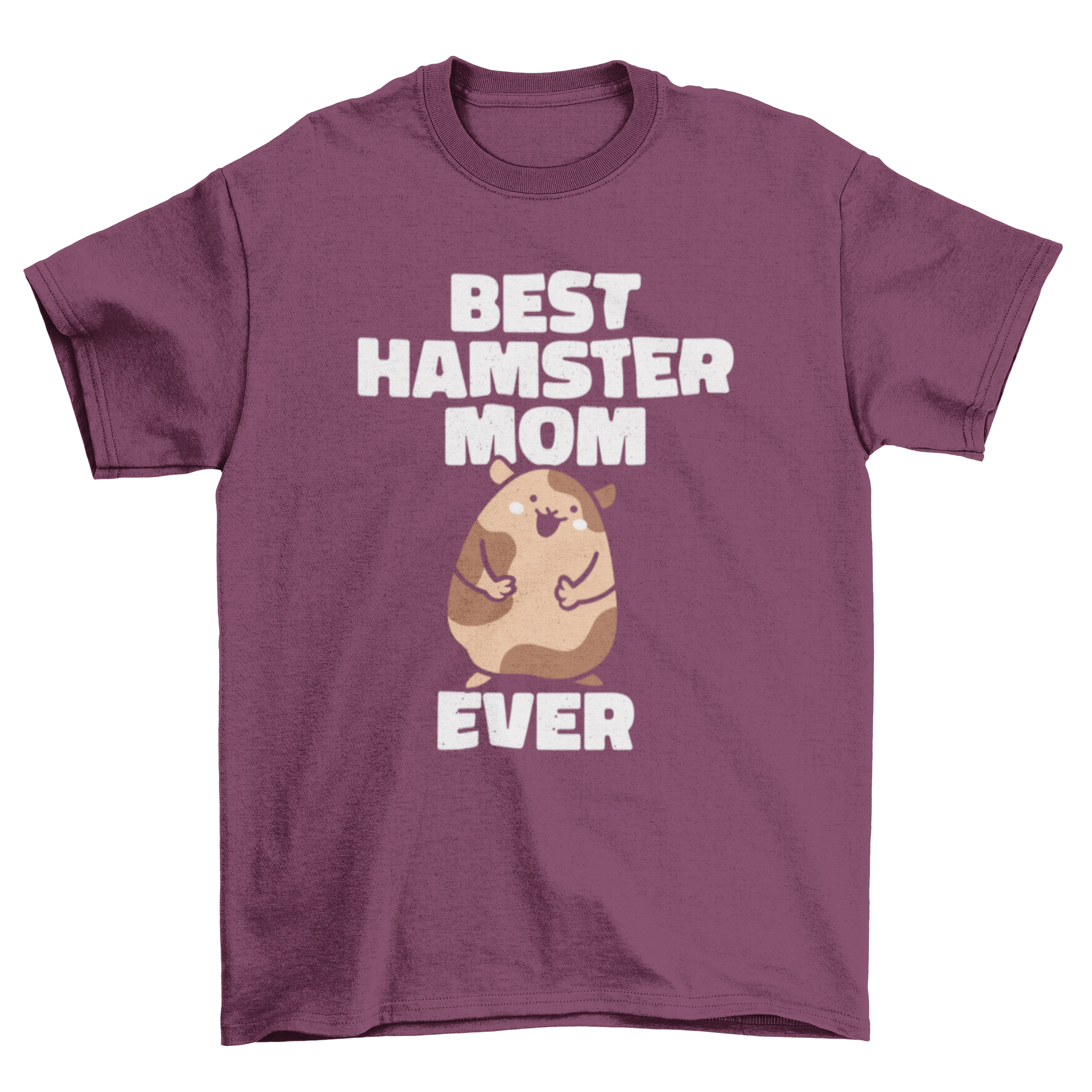 A cute t-shirt featuring a happy hamster and the quote 'Best hamster mom ever', perfect for hamster lovers.