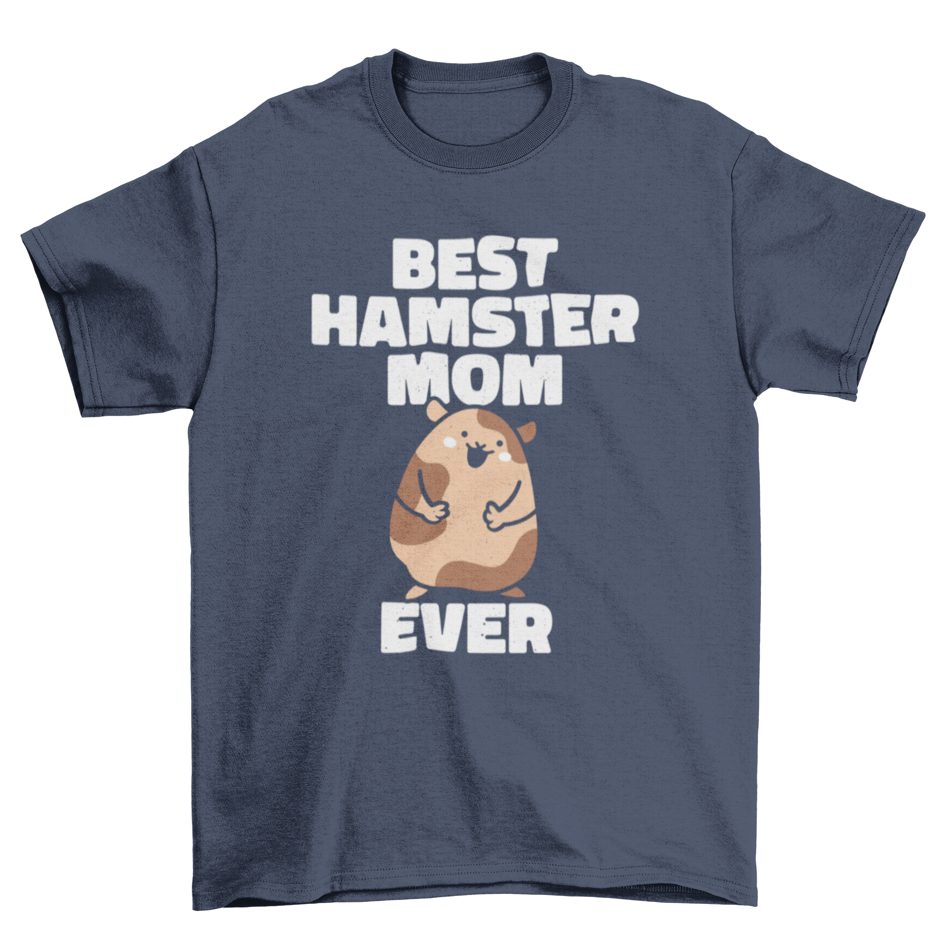 A cute t-shirt featuring a happy hamster and the quote 'Best hamster mom ever', perfect for hamster lovers.