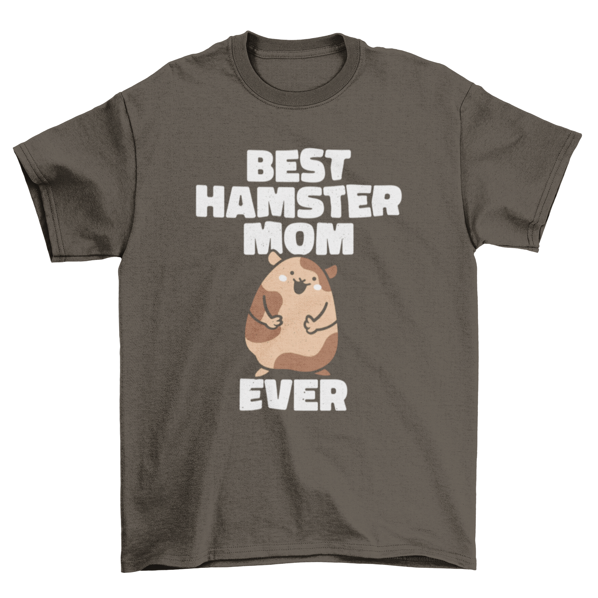 A cute t-shirt featuring a happy hamster and the quote 'Best hamster mom ever', perfect for hamster lovers.