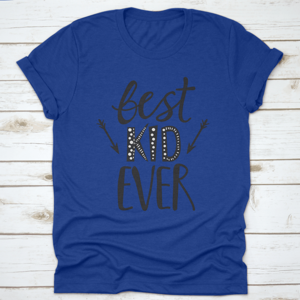 A trendy t-shirt featuring a playful 'Best Kid Ever' print, made from soft cotton fabric, suitable for children.