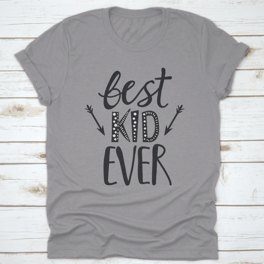 A trendy t-shirt featuring a playful 'Best Kid Ever' print, made from soft cotton fabric, suitable for children.