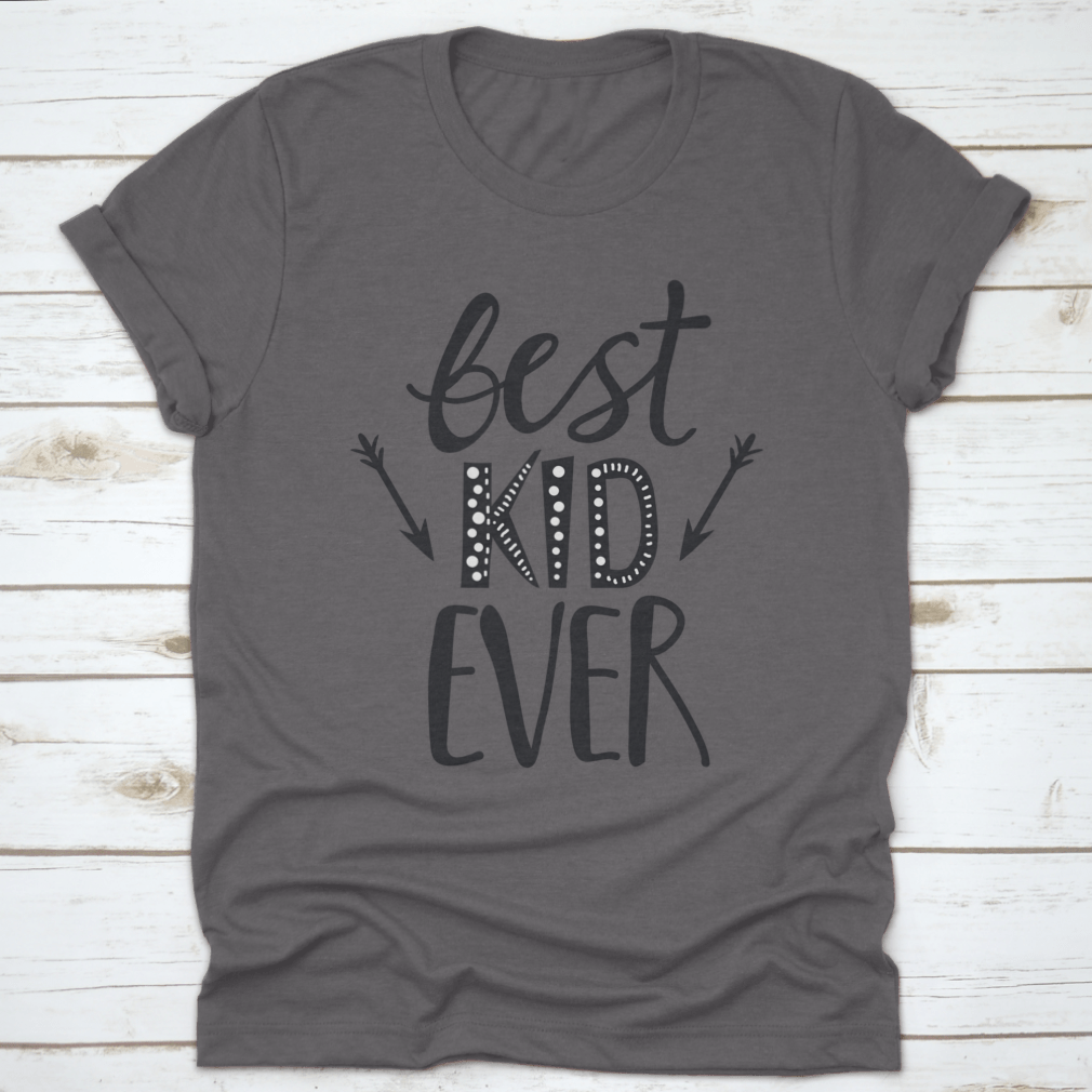 A trendy t-shirt featuring a playful 'Best Kid Ever' print, made from soft cotton fabric, suitable for children.