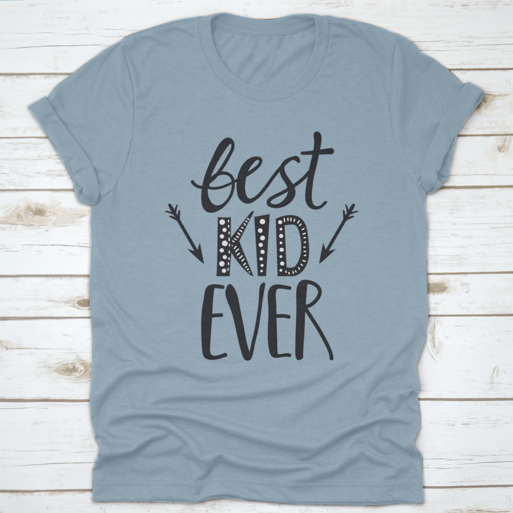 A trendy t-shirt featuring a playful 'Best Kid Ever' print, made from soft cotton fabric, suitable for children.