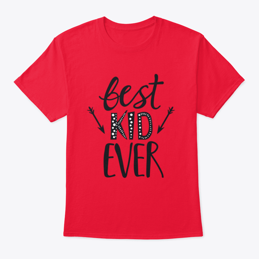 A trendy t-shirt featuring a playful 'Best Kid Ever' print, made from soft cotton fabric, suitable for children.