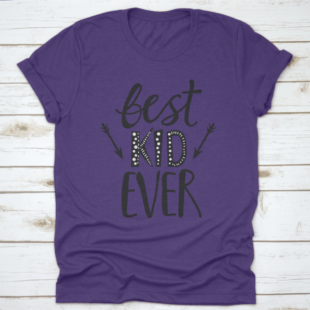 A trendy t-shirt featuring a playful 'Best Kid Ever' print, made from soft cotton fabric, suitable for children.