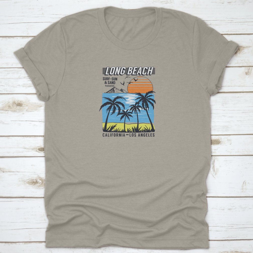 Best Paradise Surf Sun And Sand Long Beach t-shirt in various colors, showcasing its classic fit and soft fabric, perfect for beach outings.