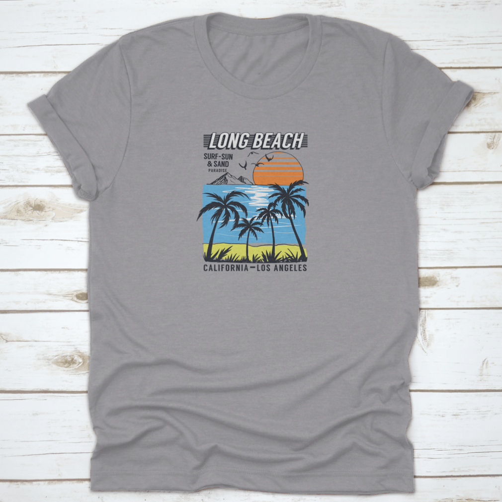 Best Paradise Surf Sun And Sand Long Beach t-shirt in various colors, showcasing its classic fit and soft fabric, perfect for beach outings.