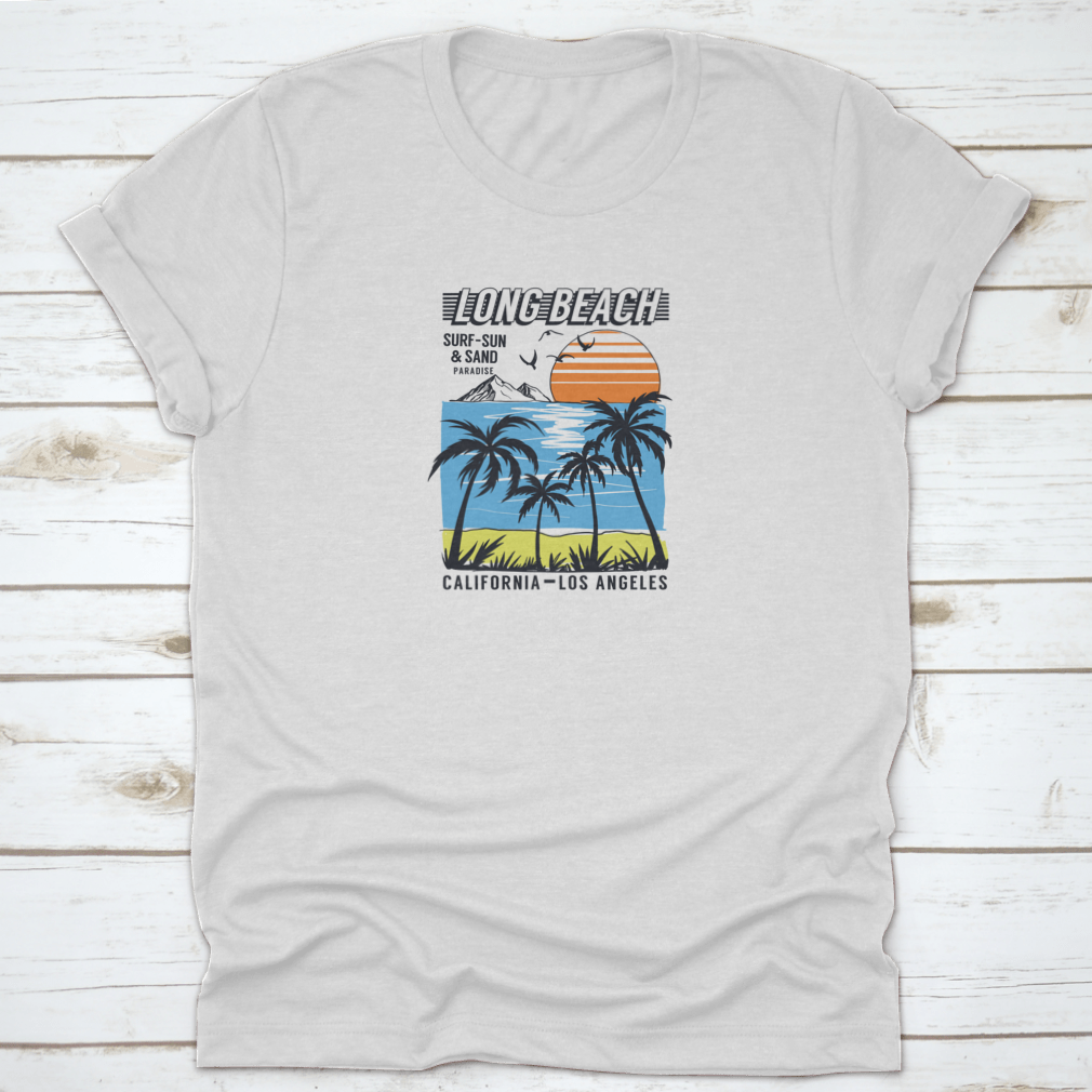 Best Paradise Surf Sun And Sand Long Beach t-shirt in various colors, showcasing its classic fit and soft fabric, perfect for beach outings.