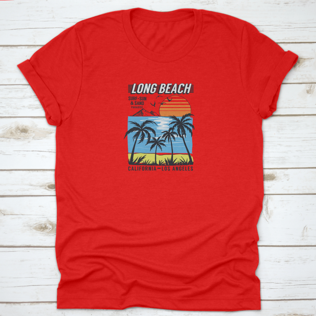 Best Paradise Surf Sun And Sand Long Beach t-shirt in various colors, showcasing its classic fit and soft fabric, perfect for beach outings.