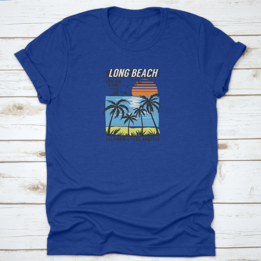 Best Paradise Surf Sun And Sand Long Beach t-shirt in various colors, showcasing its classic fit and soft fabric, perfect for beach outings.