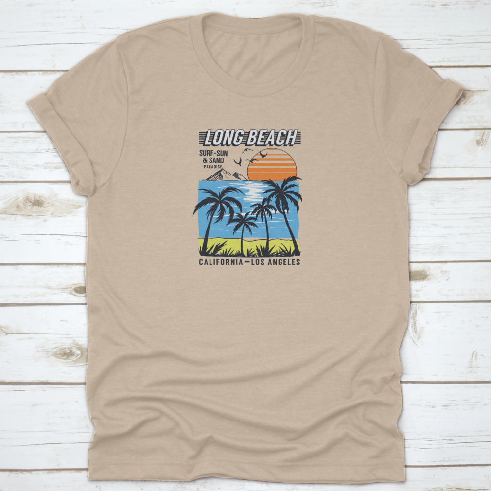 Best Paradise Surf Sun And Sand Long Beach t-shirt in various colors, showcasing its classic fit and soft fabric, perfect for beach outings.