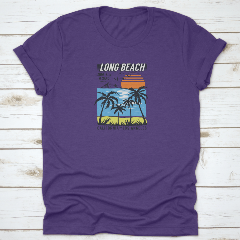 Best Paradise Surf Sun And Sand Long Beach t-shirt in various colors, showcasing its classic fit and soft fabric, perfect for beach outings.